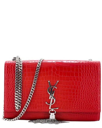 Saint Laurent Classic Monogram Tassel Crossbody Bag Crocodile Embossed Medium  (authentic Pre-loved) In Red