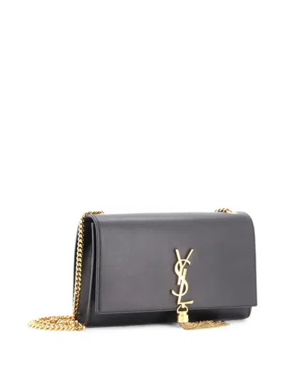 Pre-owned Saint Laurent Classic Monogram Tassel Leather Medium Crossbody Bag In 黑色