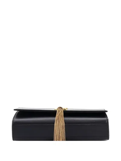 Pre-owned Saint Laurent Classic Monogram Tassel Leather Medium Crossbody Bag In Black