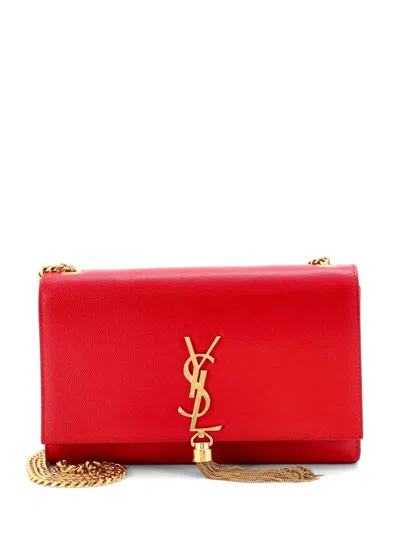 Pre-owned Saint Laurent Classic Monogram Tassel Leather Medium Crossbody Bag In Red