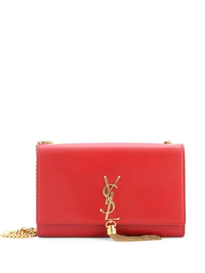 Pre-owned Saint Laurent Classic Monogram Tassel Leather Medium Crossbody Bag In Red
