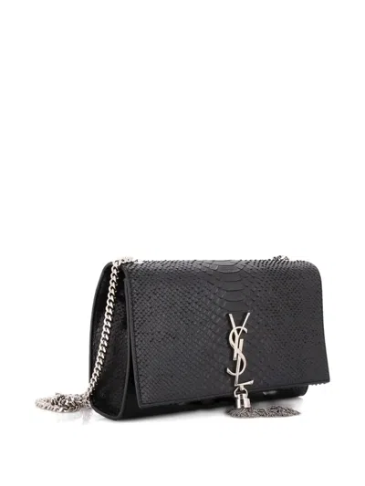 Pre-owned Saint Laurent Classic Monogram Tassel Python Embossed Leather Medium Crossbody Bag In Black