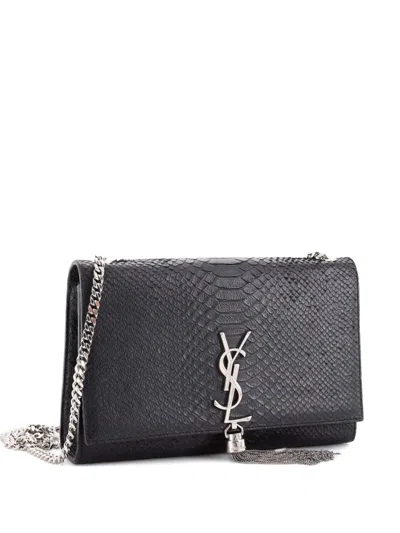 Pre-owned Saint Laurent Classic Monogram Tassel Python Embossed Leather Medium Crossbody Bag In Black