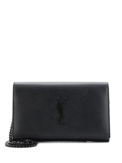 Pre-owned Saint Laurent Classic Monogram Wallet On Chain Leather Crossbody Bag In Black