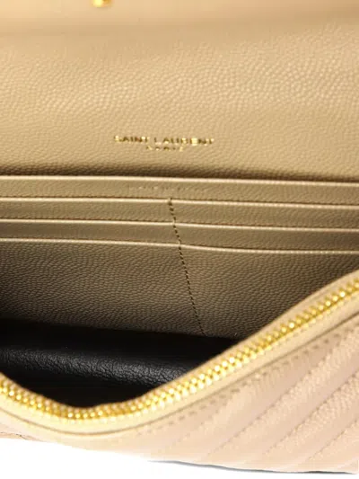 Pre-owned Saint Laurent Classic Monogram Wallet On Chain Matelasse Chevron Leather Small Crossbody Bag In Neutral