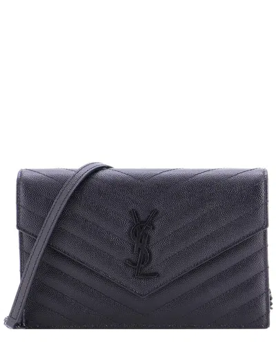 Pre-owned Saint Laurent Classic Monogram Wallet On Chain Matelassé Chevron Small  (authentic Pre-loved)