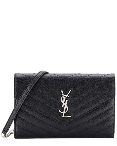 Saint Laurent Classic Monogram Wallet On Chain Matelassé Chevron Small  (authentic Pre-loved) In Black