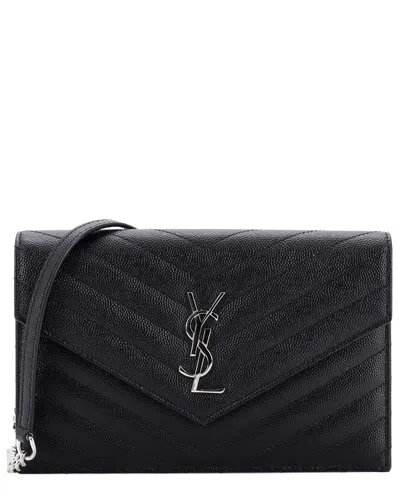 Saint Laurent Classic Monogram Wallet On Chain Matelassé Chevron Small  (authentic Pre-loved) In Black