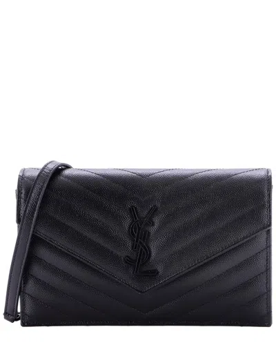 Saint Laurent Classic Monogram Wallet On Chain Matelassé Chevron Small  (authentic Pre-loved) In Black