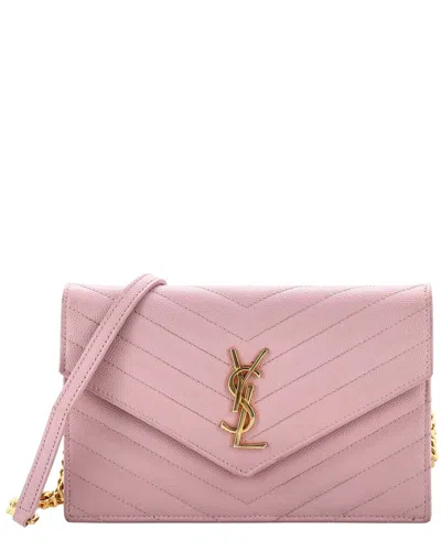 Saint Laurent Classic Monogram Wallet On Chain Matelassé Chevron Small (authentic Pre-loved) In Pink