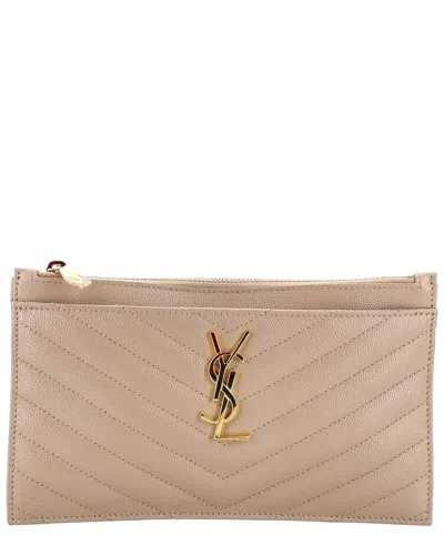 Pre-owned Saint Laurent Classic Monogram Wristlet Pouch Matelassé Chevron Small  (authentic Pre-loved)