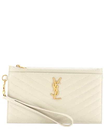 Pre-owned Saint Laurent Classic Monogram Wristlet Pouch Matelassé Chevron Small  (authentic Pre-loved)