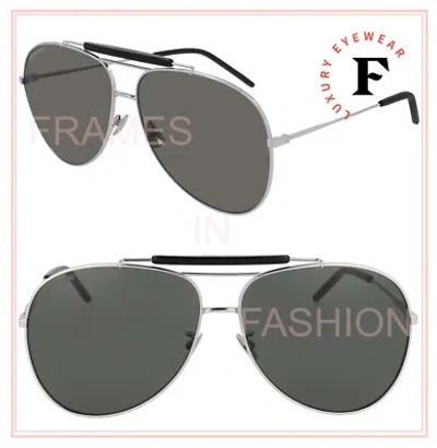 Pre-owned Saint Laurent Classic Oversized 11 Ysl 001 Silver Aviator Sunglasses 64mm Sl11 In Gray