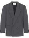 Saint Laurent Classic Pinstripe Double Breasted Blazer In Grey