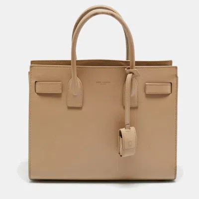 Pre-owned Saint Laurent Classic Sac De Jour Baby Beige Leather Tote In Sand