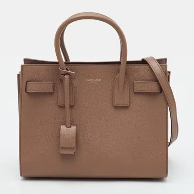 Pre-owned Saint Laurent Classic Sac De Jour Baby Beige Leather Tote In Sand