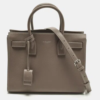 Pre-owned Saint Laurent Classic Sac De Jour Baby Dark Beige Leather Tote In Sand