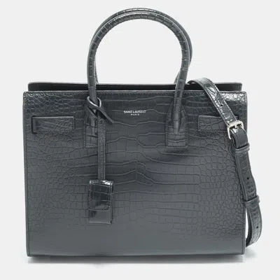 Pre-owned Saint Laurent Classic Sac De Jour Baby Dark Green Croc Embossed Leather Tote