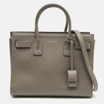 Pre-owned Saint Laurent Classic Sac De Jour Baby Grey Leather Tote In Gray