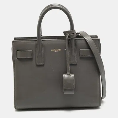 Pre-owned Saint Laurent Classic Sac De Jour Baby Grey Leather Tote In Gray
