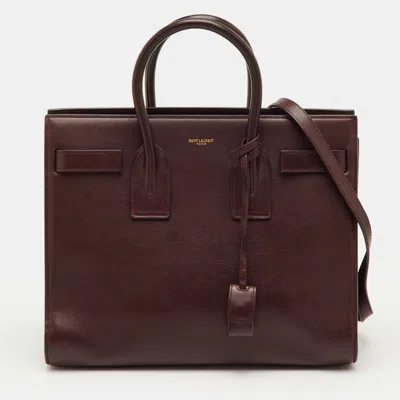 Pre-owned Saint Laurent Classic Sac De Jour Mini Burgundy Leather Tote