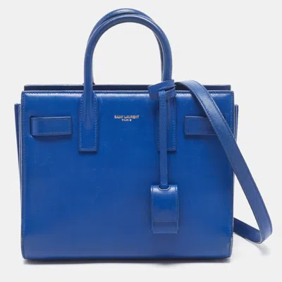 Pre-owned Saint Laurent Classic Sac De Jour Nano Blue Leather Tote