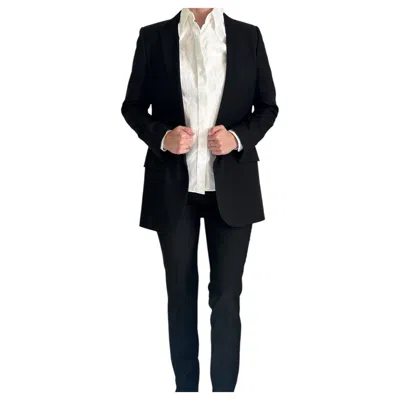 Pre-owned Saint Laurent Classic  Paris Single-breasted Grain De Poudre 2-piece Suit Fr 36 In Black