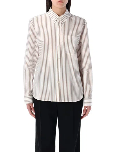 Saint Laurent Classic Stripe Shirt For Women In Beige