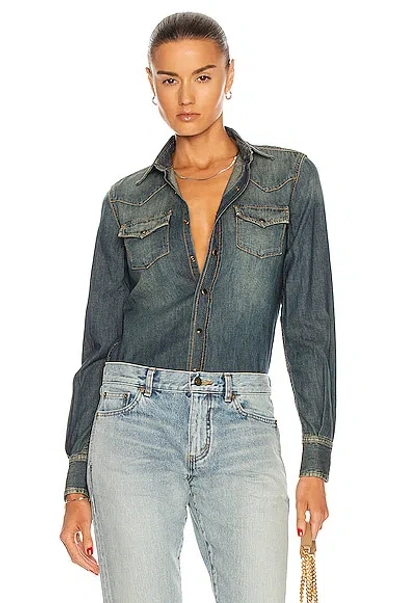 Saint Laurent Classic Western Shirt In Deep Vintage Blue