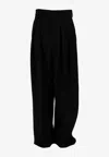 Saint Laurent Wide Leg Trousers In Grain De Poudre In Black
