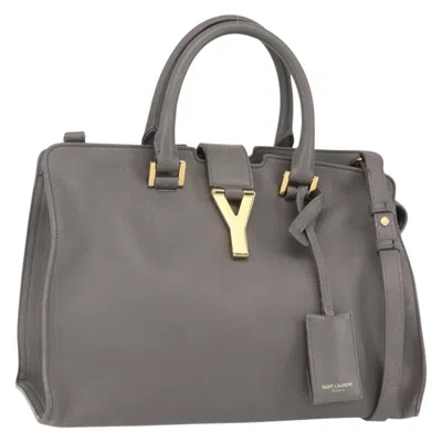 Pre-owned Saint Laurent Classic Y Cabas Leather Gray Leather Tote Bag Bag ()