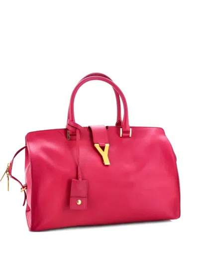 Pre-owned Saint Laurent Classic Y Cabas Leather Large Tote Bag In Pink