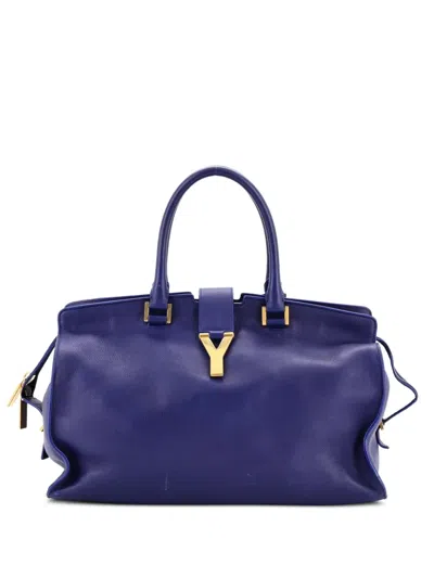 Pre-owned Saint Laurent Classic Y Cabas Leather Medium Tote Bag In Blue