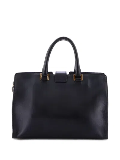 Pre-owned Saint Laurent Classic Y Cabas Leather Small Satchel In Black