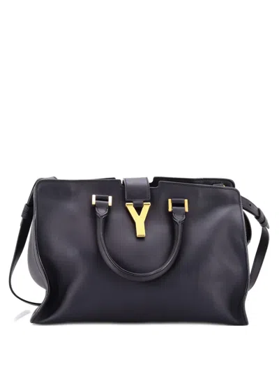 Pre-owned Saint Laurent Classic Y Cabas Leather Small Satchel In Blue