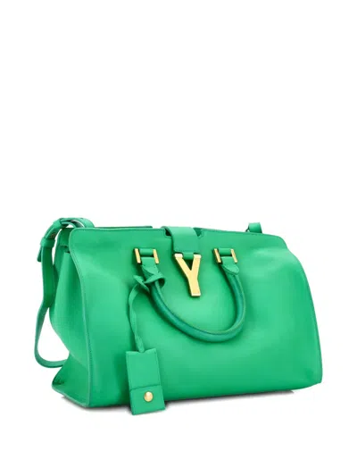 Pre-owned Saint Laurent Classic Y Cabas Leather Small Satchel In Green