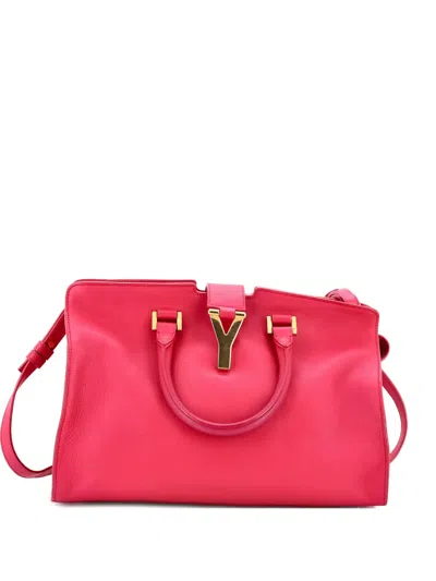 Pre-owned Saint Laurent Classic Y Cabas Leather Small Satchel In Pink