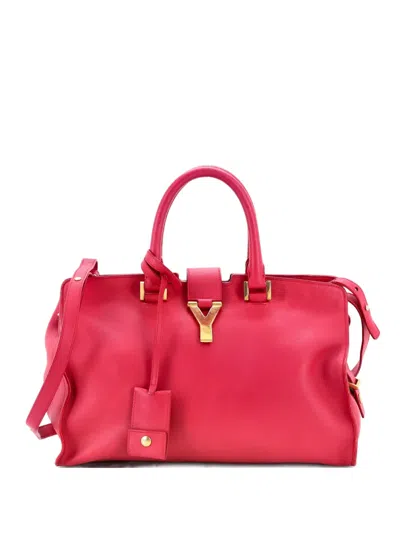Pre-owned Saint Laurent Classic Y Cabas Leather Small Satchel In Pink