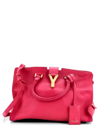 Pre-owned Saint Laurent Classic Y Cabas Leather Small Satchel In Pink