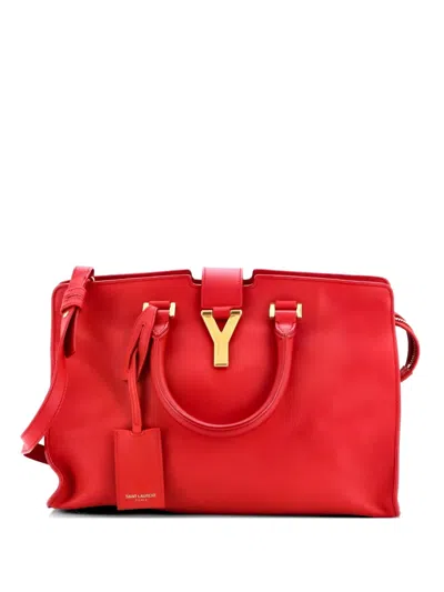 Pre-owned Saint Laurent Classic Y Cabas Leather Small Satchel In Red