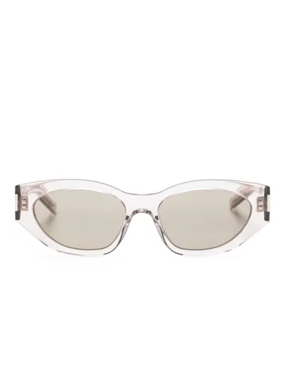 Saint Laurent Clear Bold Geo Tinted Sunglasses In Neutrals