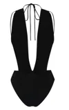 Saint Laurent V-neck Open-back Swimsuit In Black