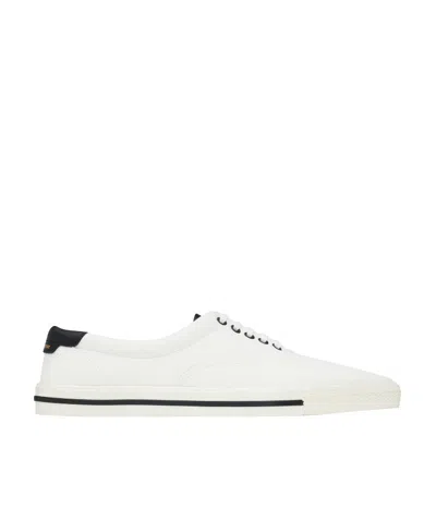Saint Laurent Club Low Top Sneakers In Canvas And Leather In White