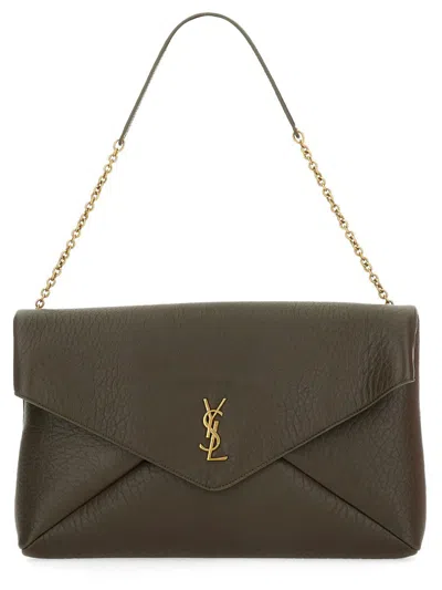 Saint Laurent Clutch Bag "envelope Cassandre" Xxl In Brown