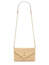 Saint Laurent Chain Strap Woven Texture Clutch Bag In Sand