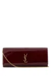 Saint Laurent Cassandre Strap Leather Phone Case In Burgundy