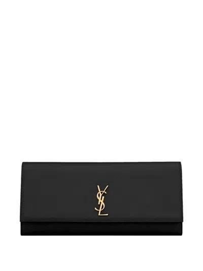 Saint Laurent Kate Grain De Poudre Leather Clutch In Black