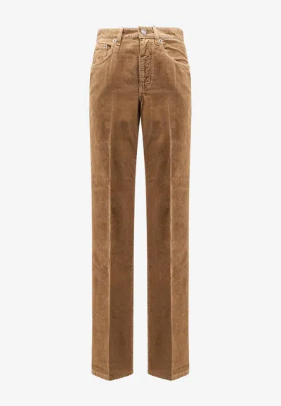 Saint Laurent Clyde Corduroy Straight-leg Pants In Brown