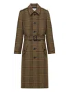 Saint Laurent Double-breasted Checked Trench Coat In Brown