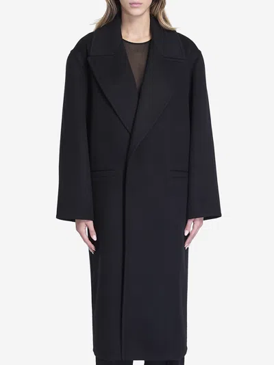 Saint Laurent Oversized Coat In Brushed Cashmere And Wool In Black